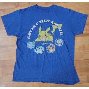 MEN'S Medium BLUE POKEMON GOTTA CATCH'EM ALL T Shirt Pikachu Charizard Squirtle